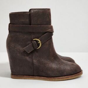 Johnston & Murphy Dark Brown Ankle Booties with Gold Buckle